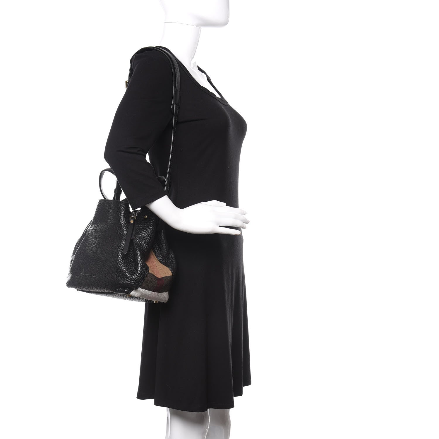 Burberry Grainy Calfskin House Check Small Maidstone Black 2 of 9