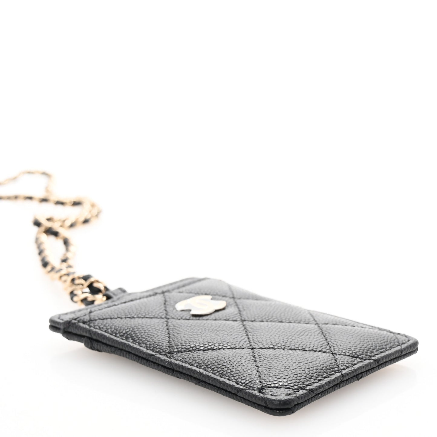Caviar Quilted Card Holder On Chain Black