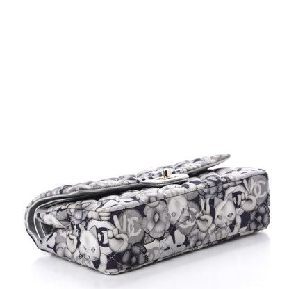 Chanel Nylon Quilted Medium Cat Emoticon Double Flap Navy Grey Ecru 4 of 12