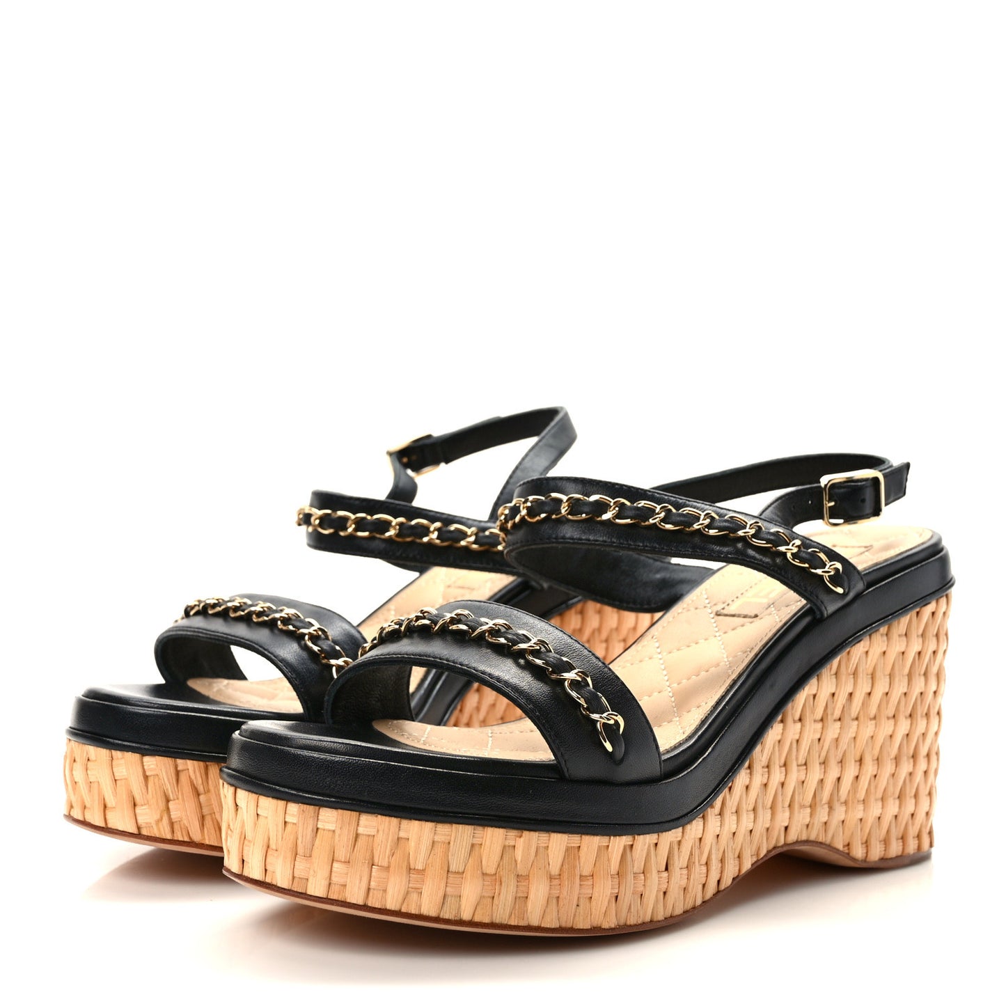 Lambskin Chain Platform Sandals 39 Black