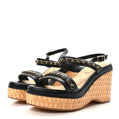 Chanel Lambskin Chain Platform Sandals 39 Black 3 of 7