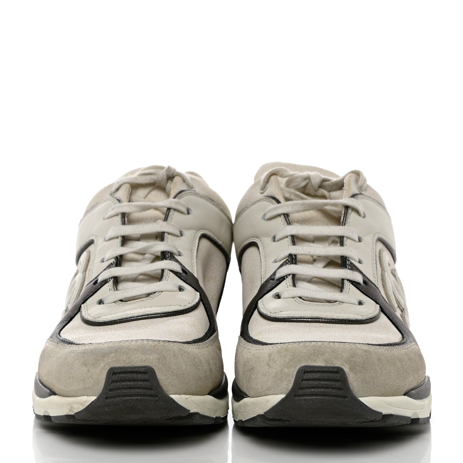 Chanel Suede Calfskin CC Sneakers 37 White Grey 2 of 8
