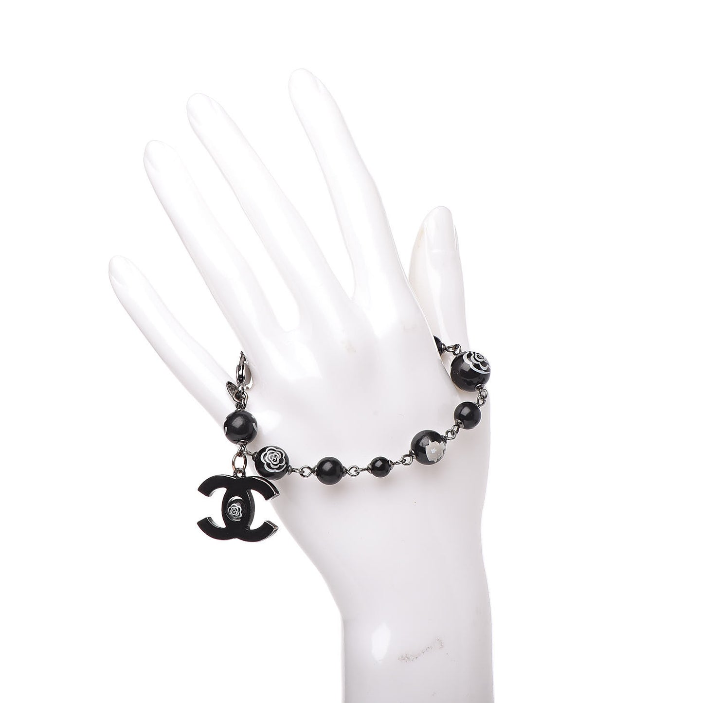 Ruthenium Camellia Bead CC Bracelet Black