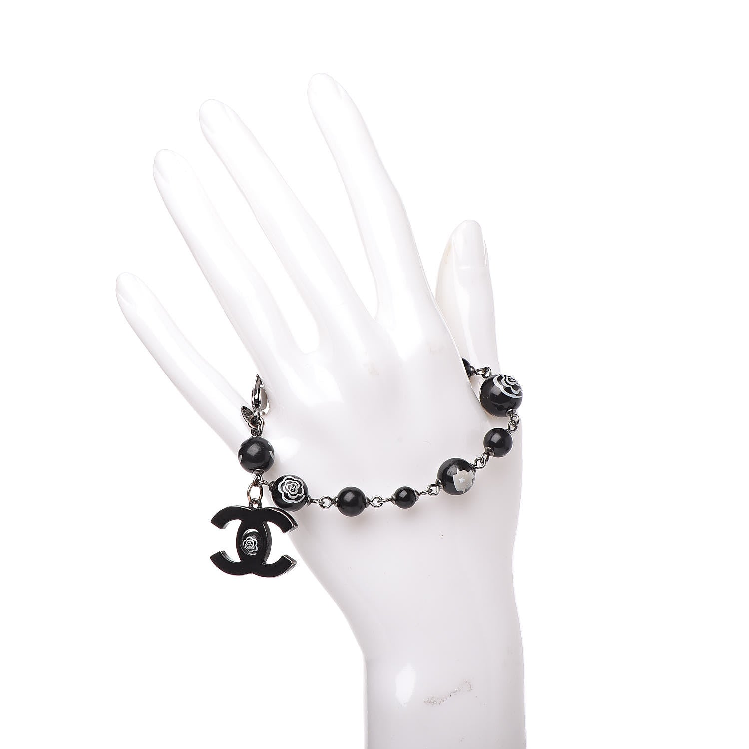 Chanel Ruthenium Camellia Bead CC Bracelet Black 2 of 10