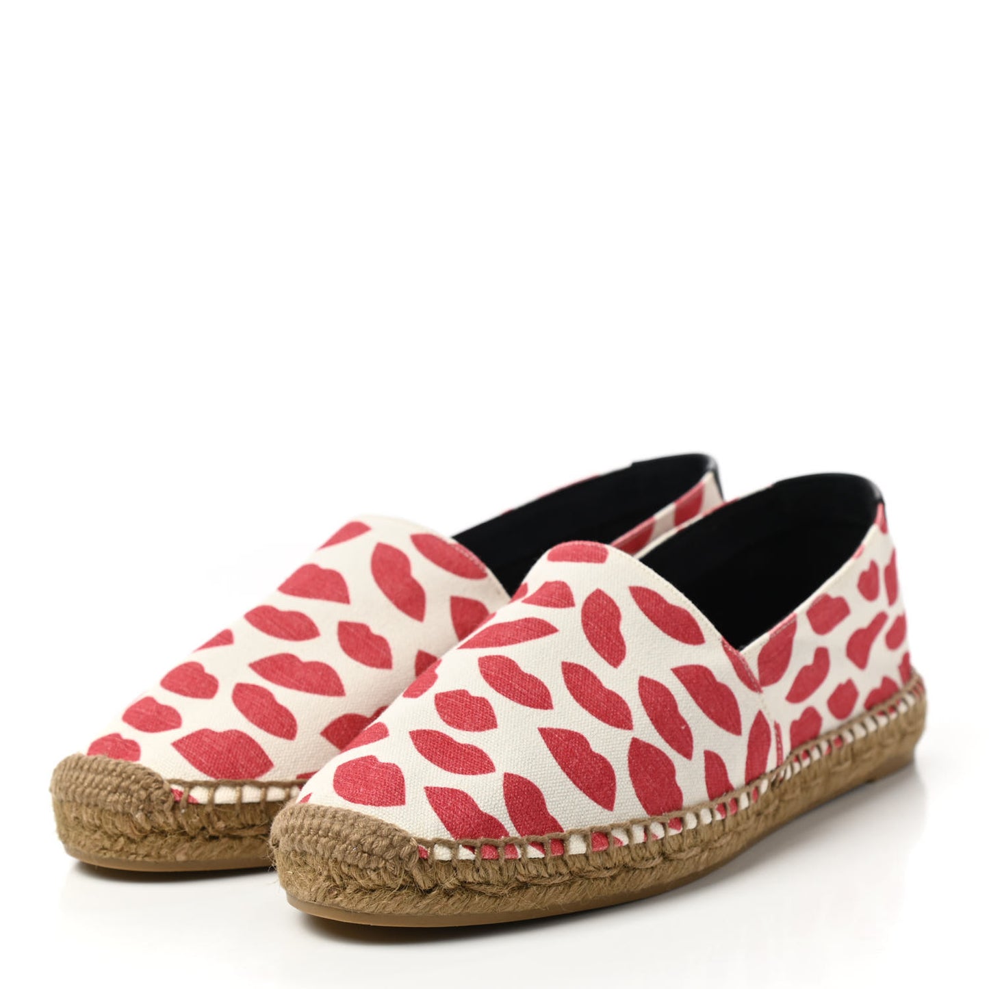 Lip Print Canvas Espadrilles 39 Bianco Rosso Black