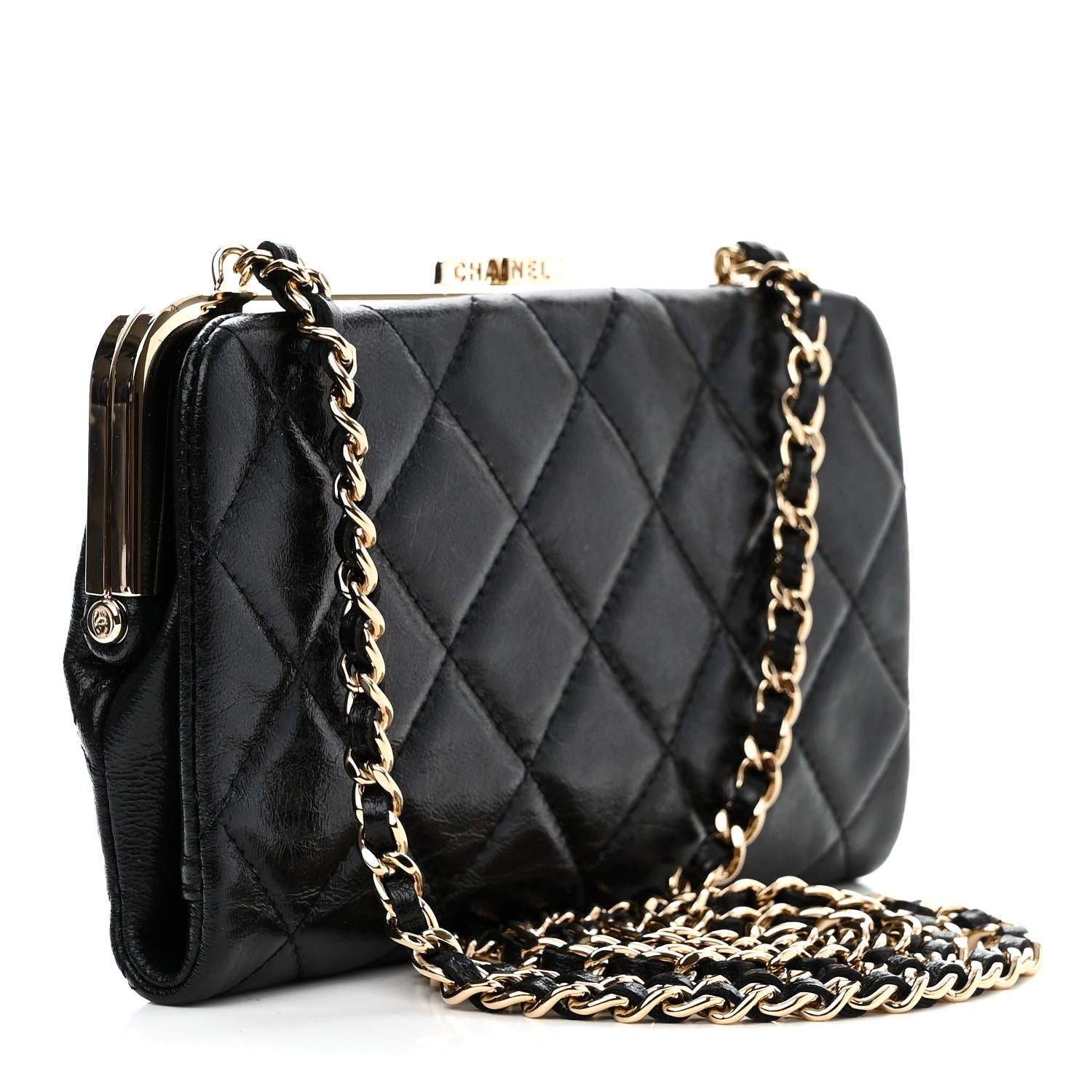 Chanel Lambskin Quilted Frame Clutch With Chain Black 3 of 12