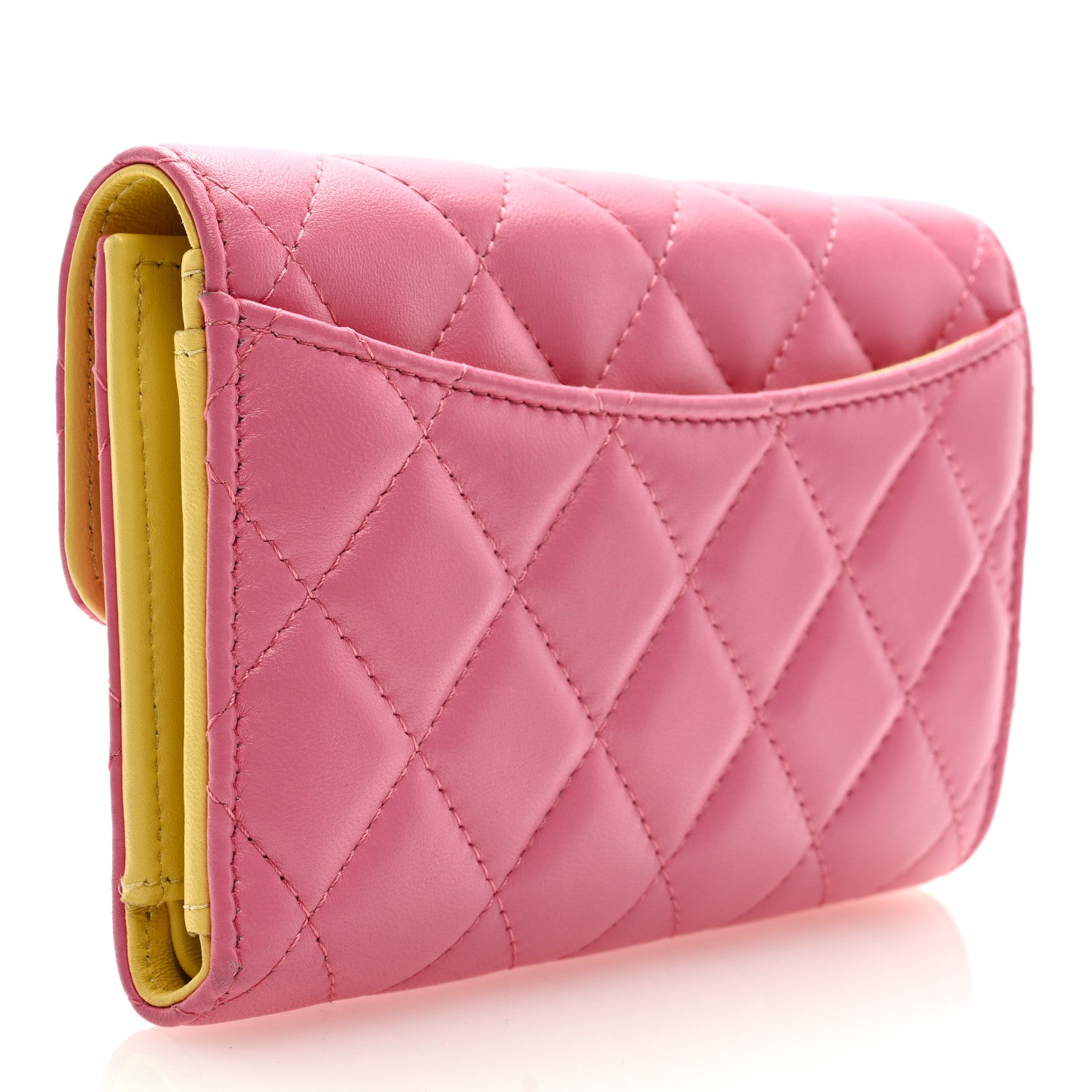 Chanel Lambskin Quilted Medium Flap Wallet Pink Yellow 3 of 7