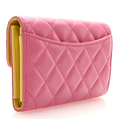 Chanel Lambskin Quilted Medium Flap Wallet Pink Yellow 3 of 7