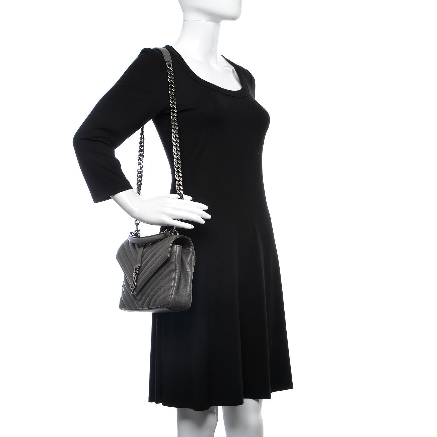 Saint Laurent Sheepskin Matelasse Chevron Monogram Medium College Bag Light Coal 2 of 13