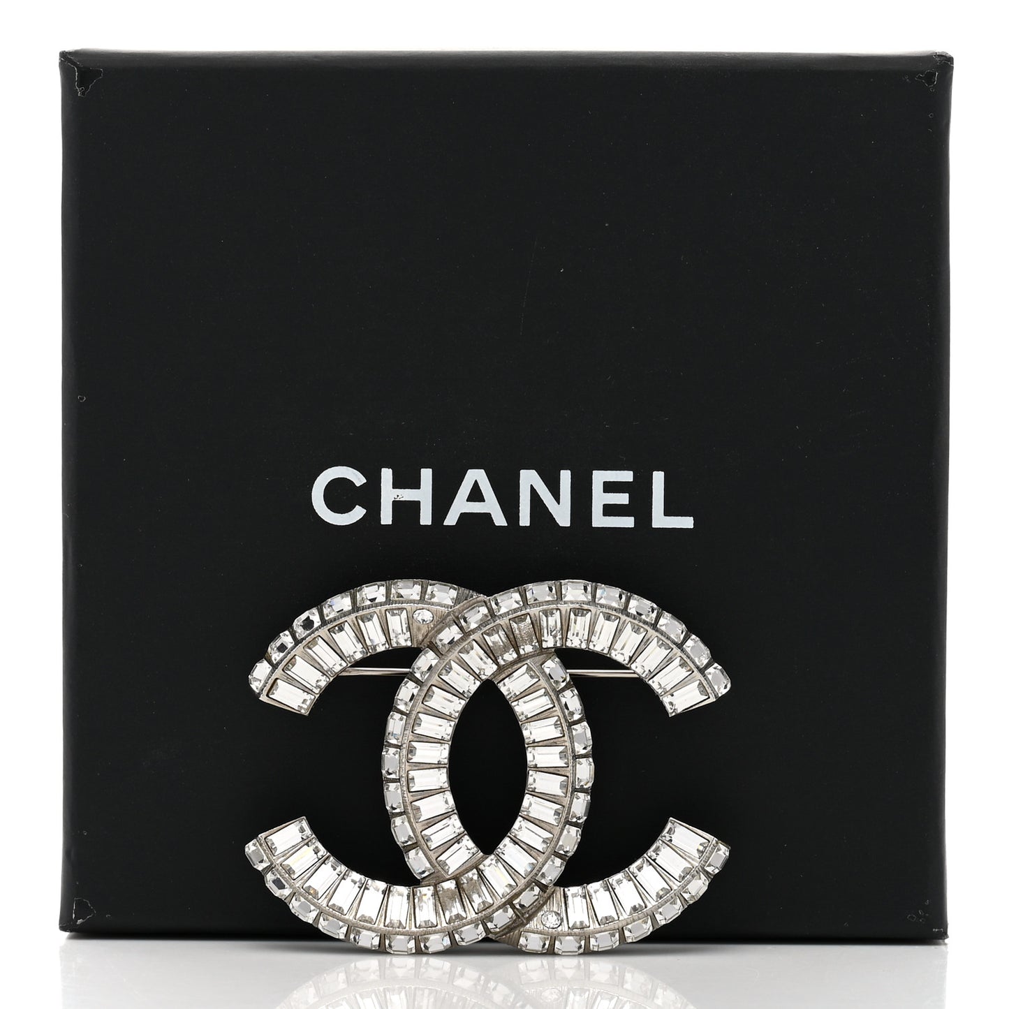Baguette Crystal CC Brooch Silver