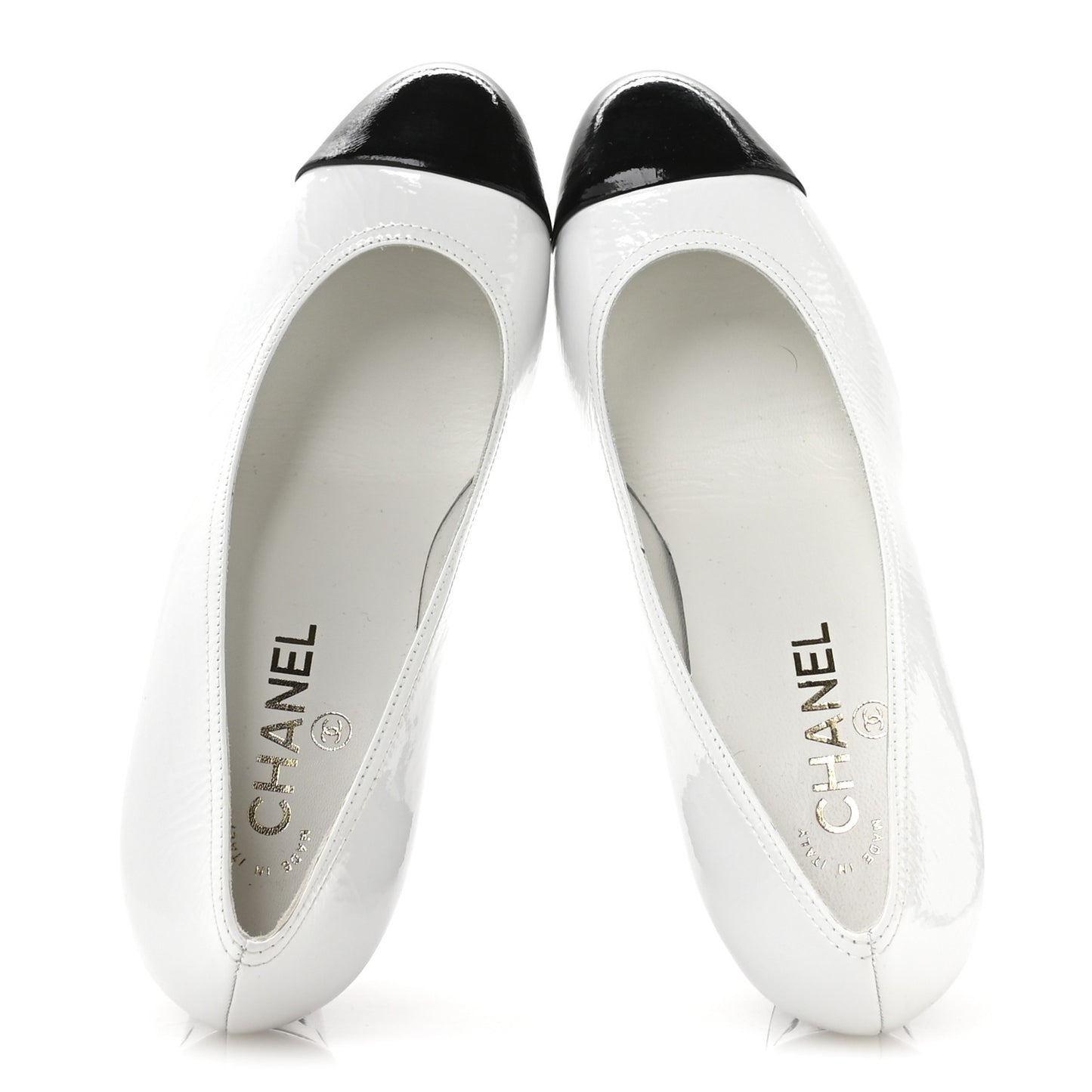 Patent Calfskin Crystal Cap Toe Logo Pumps 40 White Black