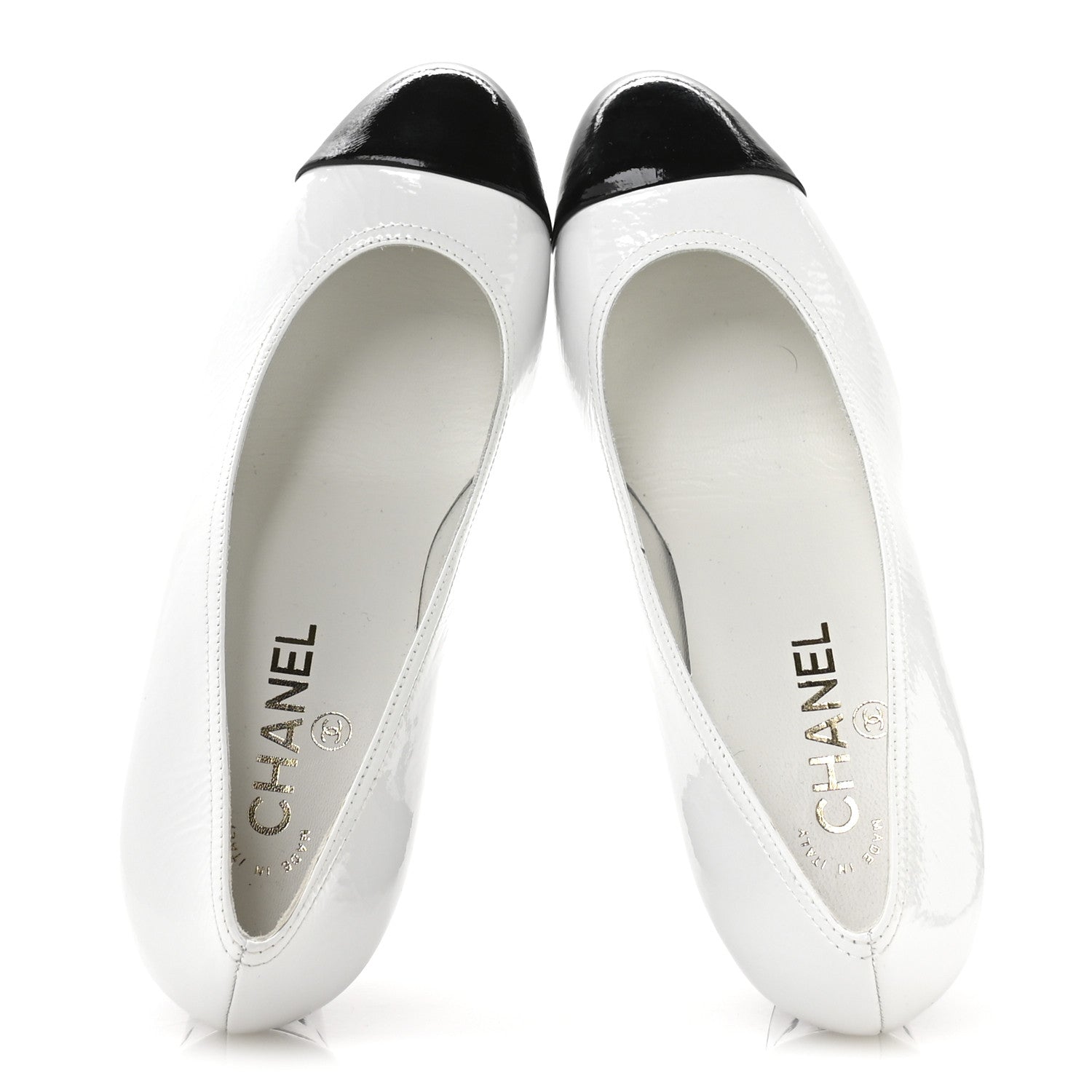 Chanel Patent Calfskin Crystal Cap Toe Logo Pumps 40 White Black 2 of 8