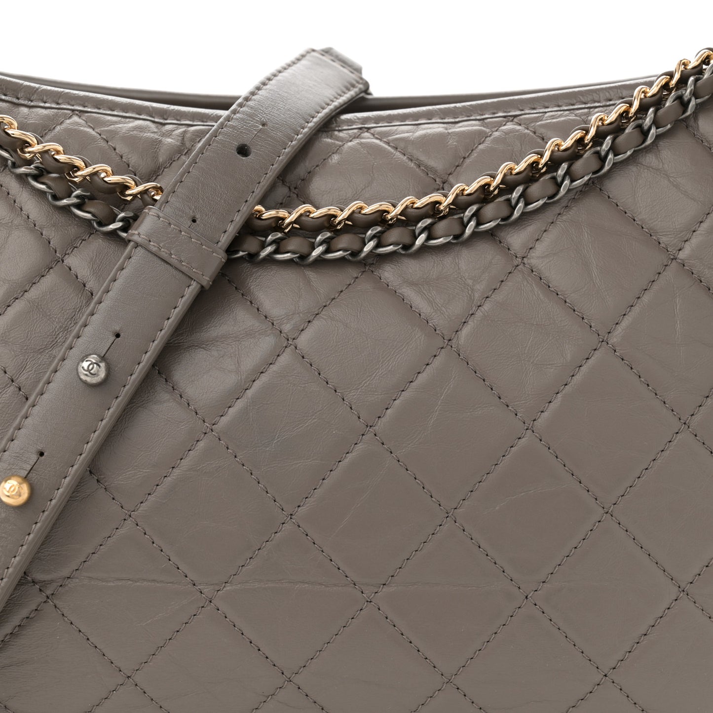 Aged Calfskin Quilted Large Gabrielle Hobo Grey