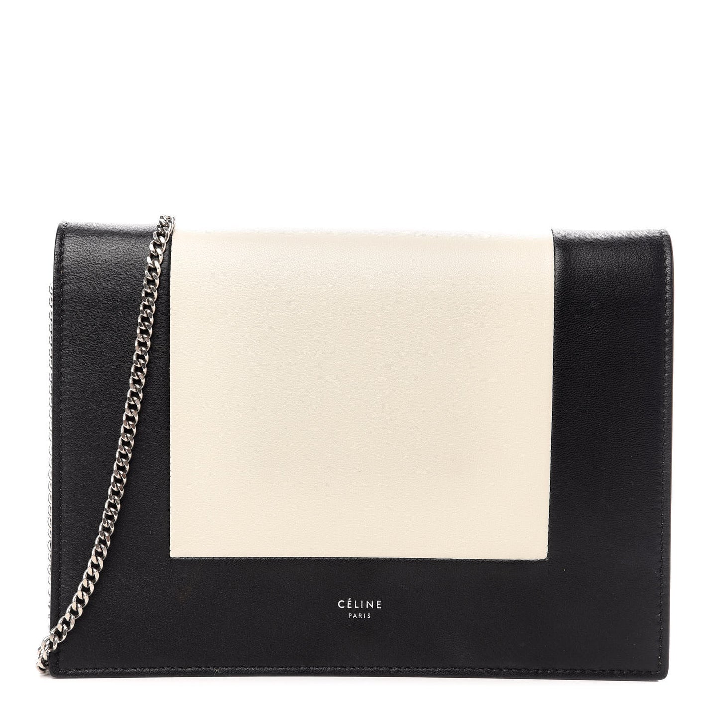 Smooth Lambskin Frame Evening Chain Clutch Black White