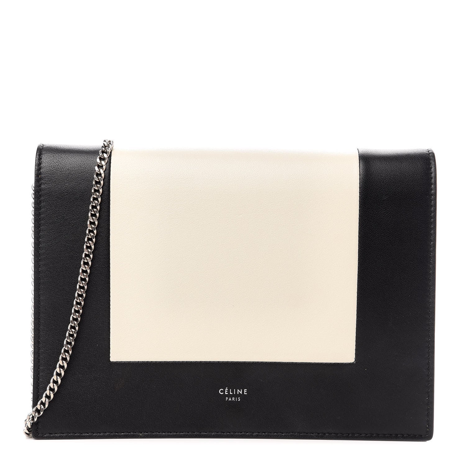 Celine Smooth Lambskin Frame Evening Chain Clutch Black White 1 of 13
