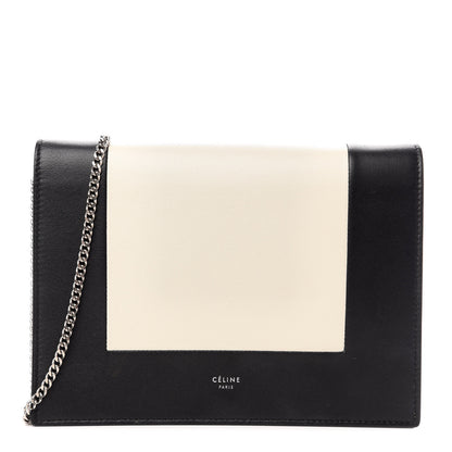 Celine Smooth Lambskin Frame Evening Chain Clutch Black White 1 of 13