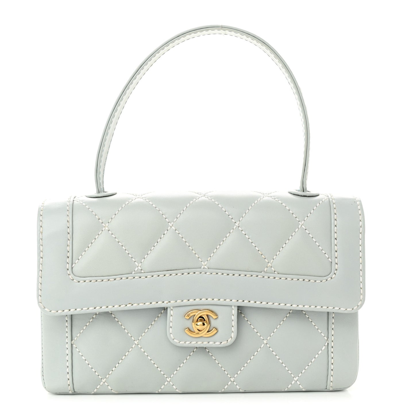 Calfskin Quilted Wild Stitch Flap Light Blue
