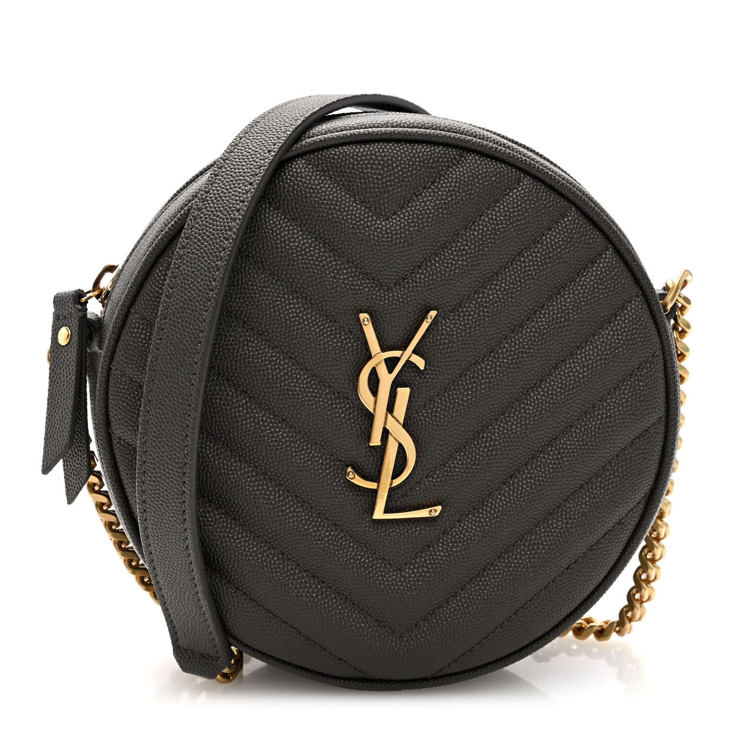 Saint Laurent Grain De Poudre Matelasse Chevron Quilted Round Vinyle Camera Bag Pebble 1 of 9