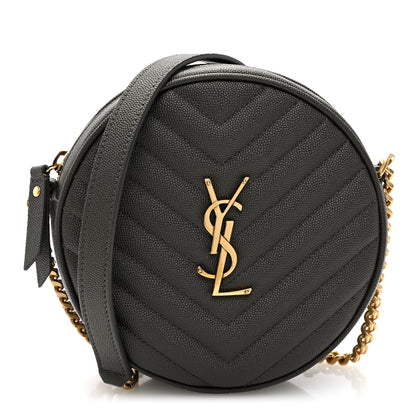 Saint Laurent Grain De Poudre Matelasse Chevron Quilted Round Vinyle Camera Bag Pebble 1 of 9