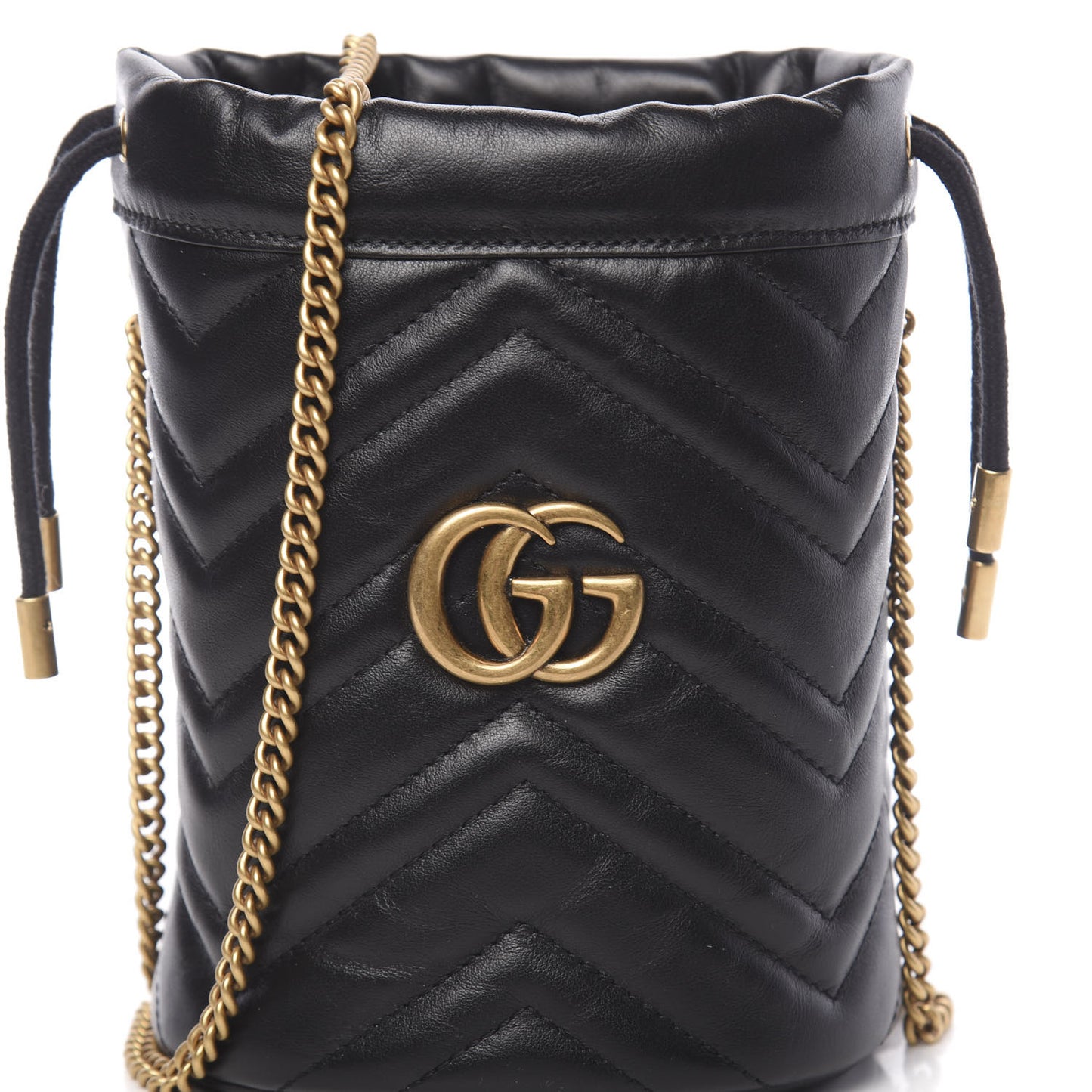 Calfskin Matelasse Mini GG Marmont 2.0 Bucket Bag Black