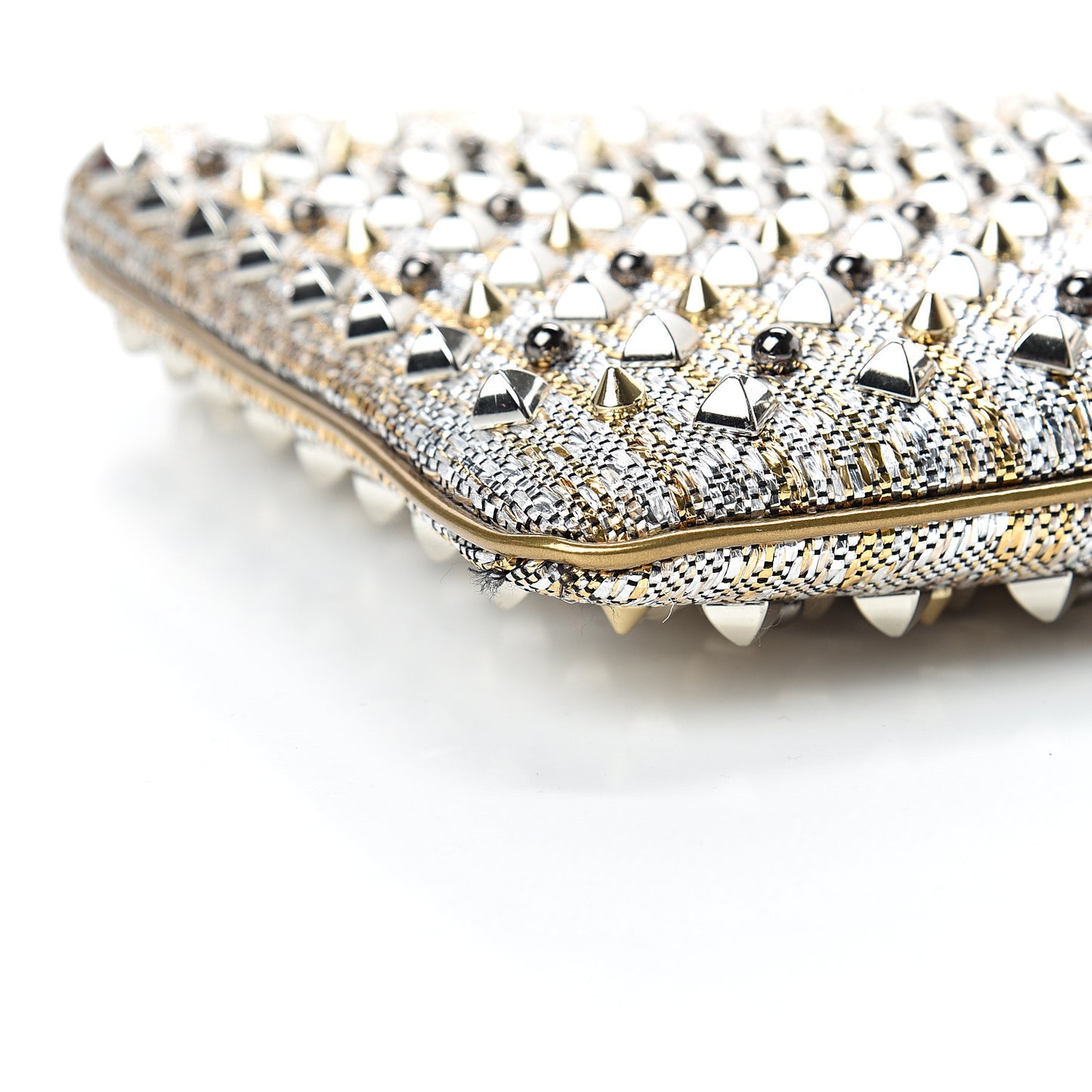 Metallic Raffia Spikes Loubiposh Chain Clutch Silver Gold