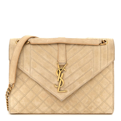 Saint Laurent Suede Mixed Matelasse Triquilt Medium Monogram Envelope Satchel Sea Salt 1 of 17