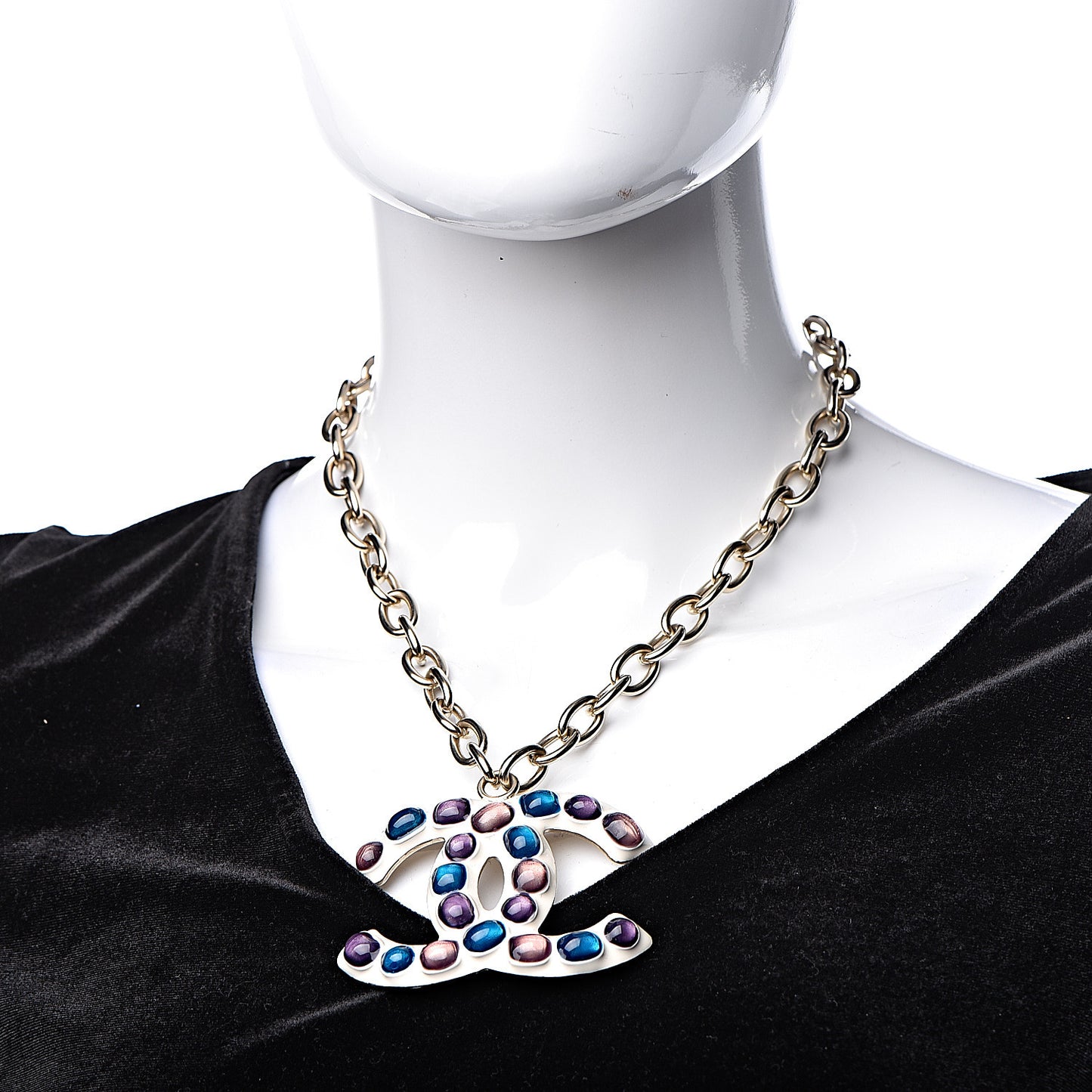 Beaded Large CC Pendant Necklace Gold Multicolor