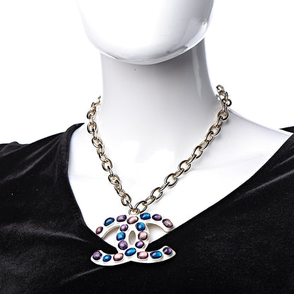 Chanel Beaded Large CC Pendant Necklace Gold Multicolor 2 of 5