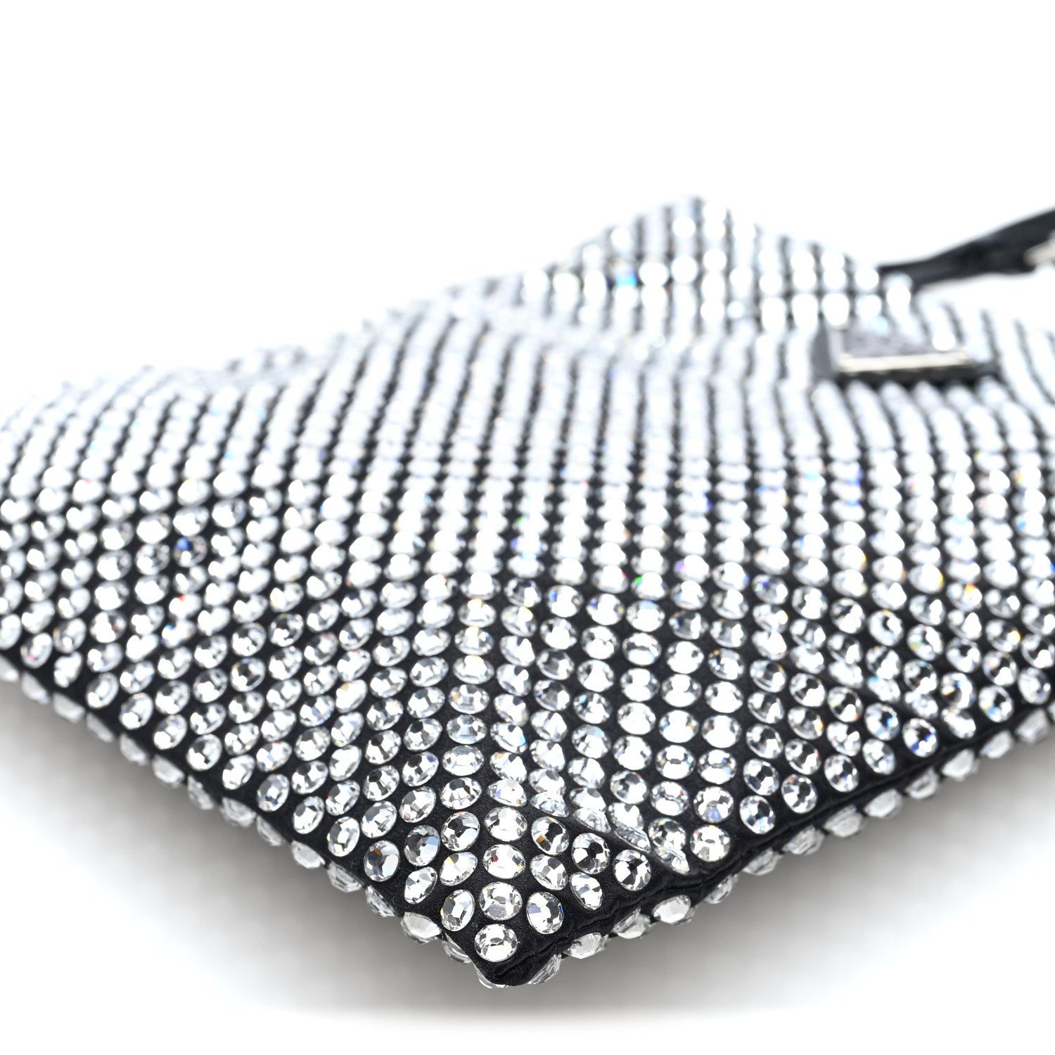 Prada Satin Crystal Metal Triangle Logo Chain Crossbody Handbag Cristal 9 of 9