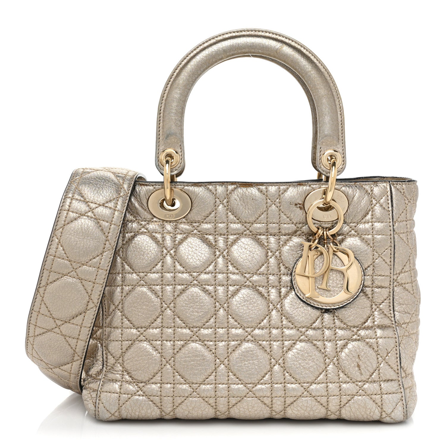 Christian Dior Metallic Grained Calfskin Cannage Medium Supple Lady Dior Gold 1 of 28