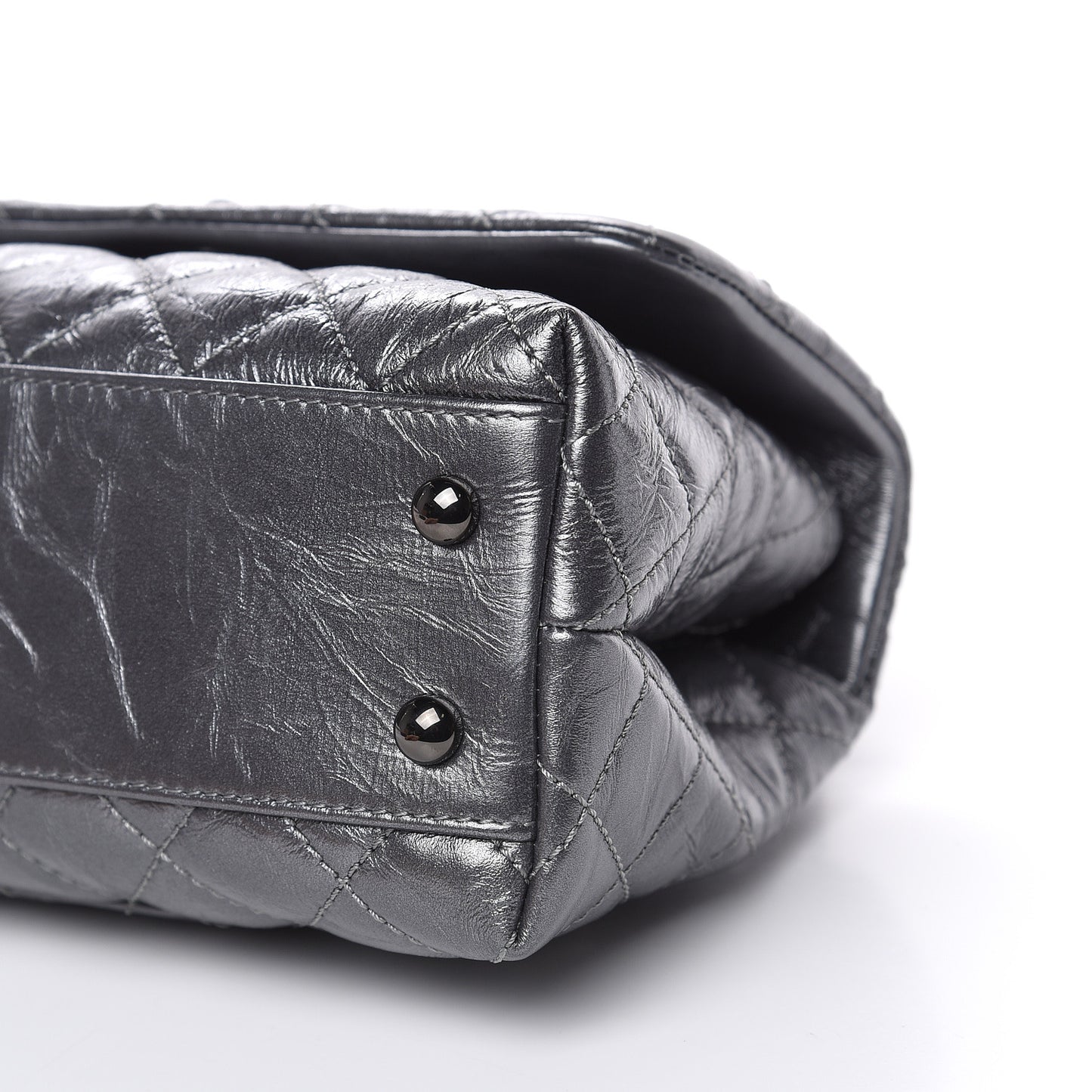 Metallic Aged Calfskin Quilted Mini Coco Handle Flap Charcoal