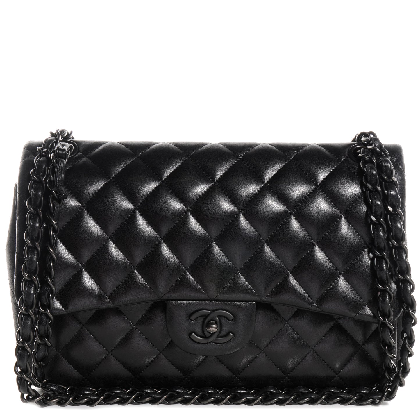 Lambskin Quilted Jumbo Double Flap So Black