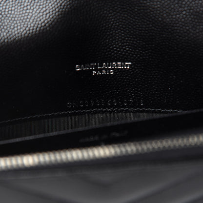 Saint Laurent Grain De Poudre Matelasse Chevron Monogram Envelope Chain Wallet Pearl White Black 9 of 10