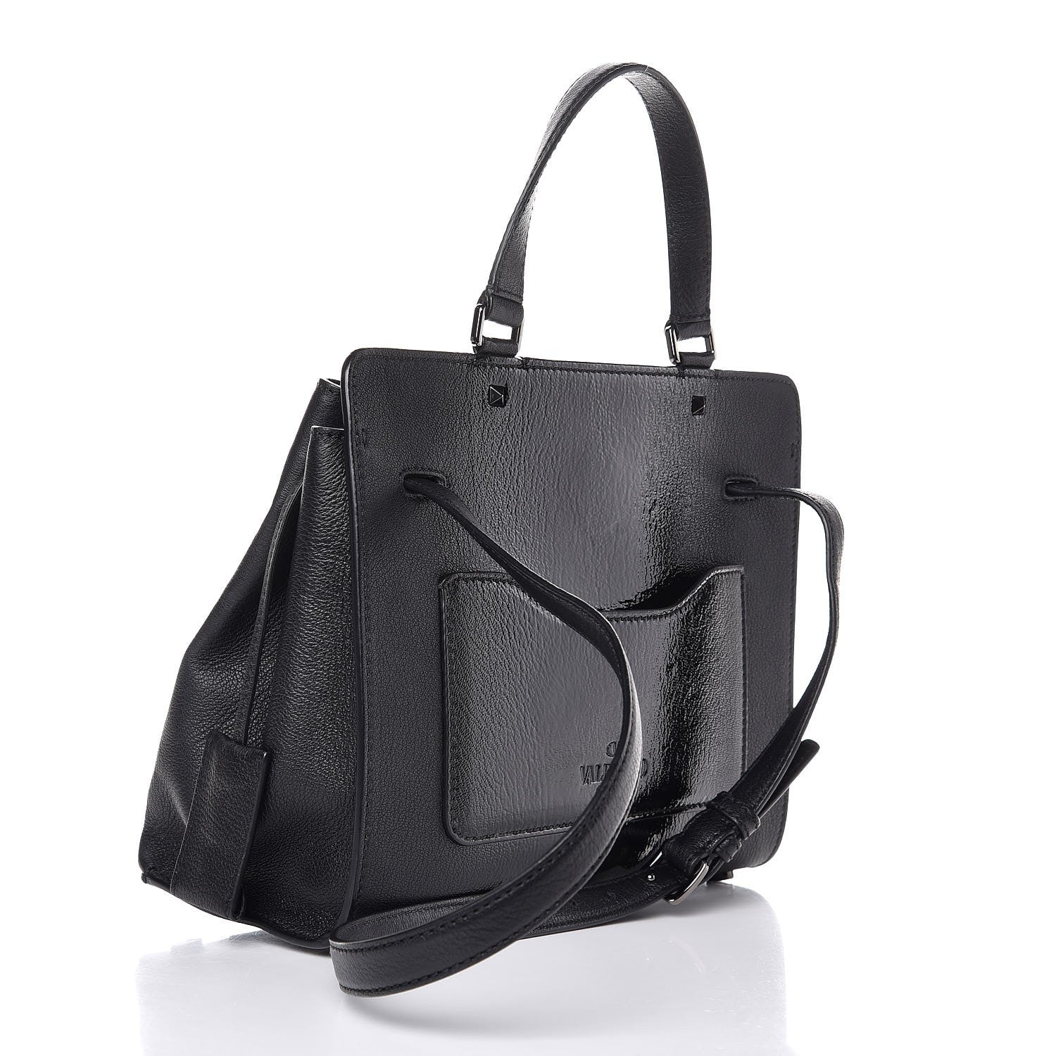 Valentino Garavani Patent Pebbled Calfskin Medium JoyLock Satchel Black 3 of 6