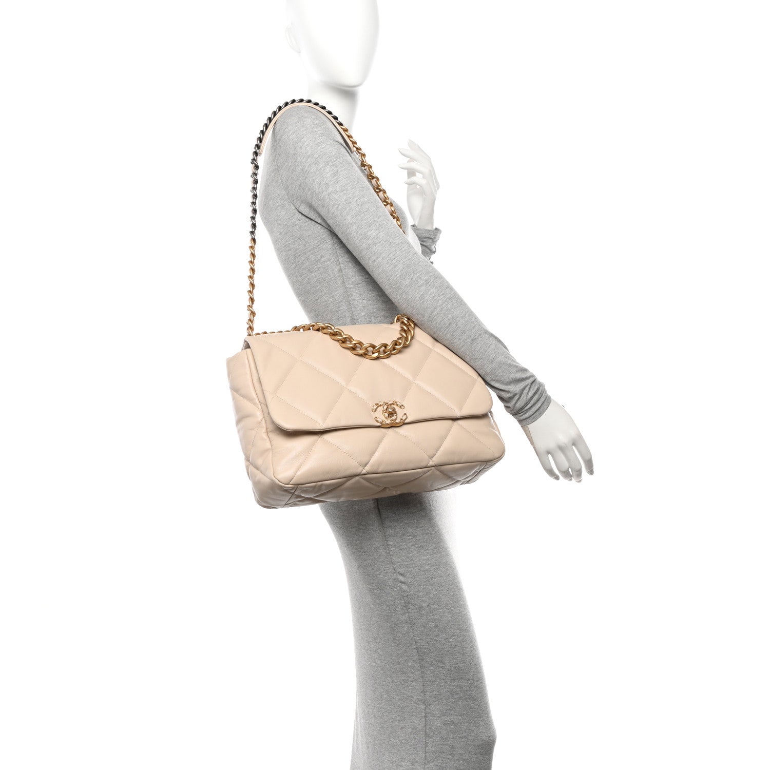 Chanel Lambskin Quilted Maxi Chanel 19 Flap Light Beige 2 of 12