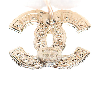 Chanel Metal Graduated Pearl Crystal CC Earrings Light Gold 4 of 6
