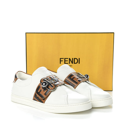 Fendi Vitello FF Embossed Pearland Slip On Sneakers 40 White Tobacco Moro 9 of 9