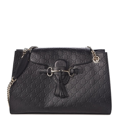 Gucci Guccissima Large Emily Chain Shoulder Bag Black 1 of 13