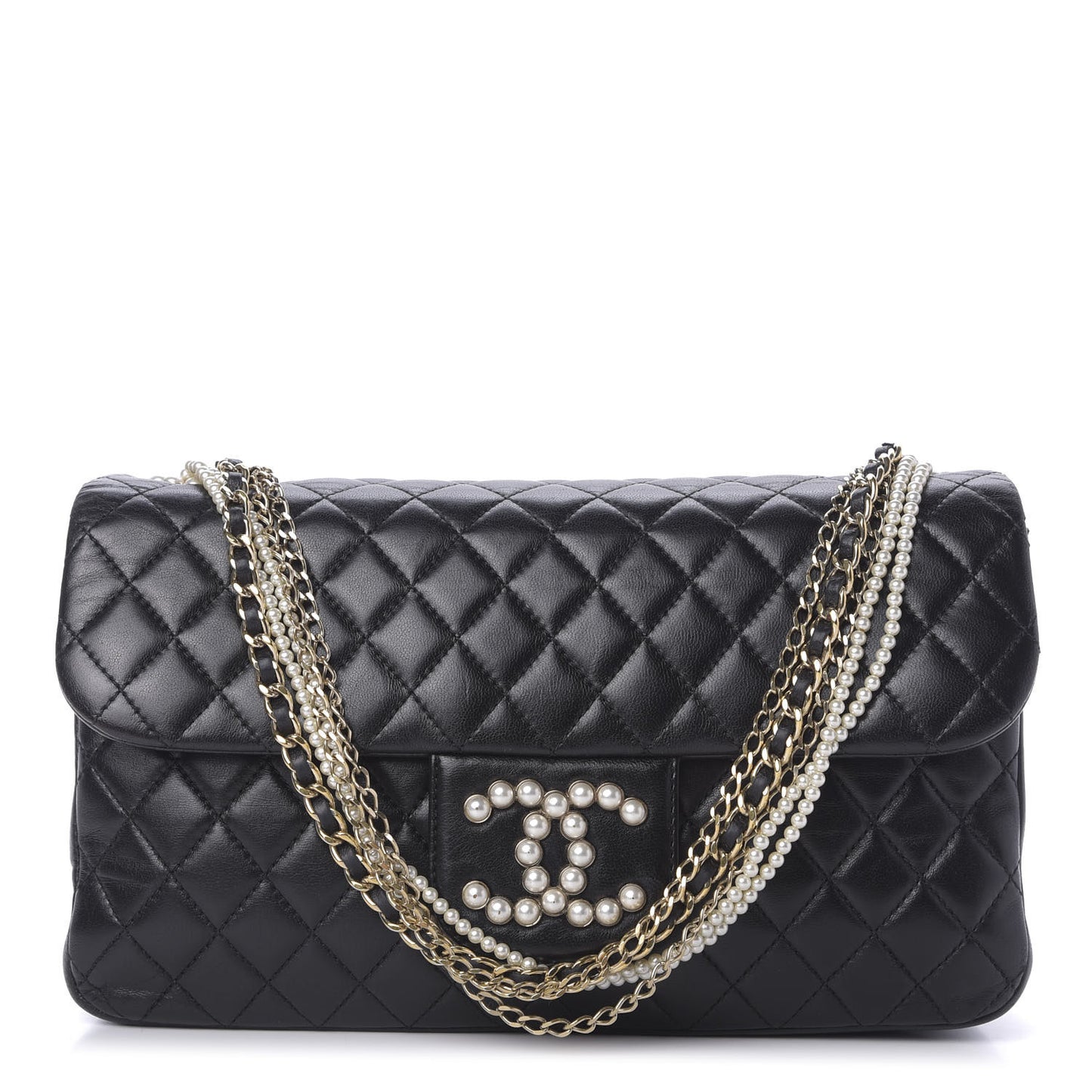 Lambskin Medium Westminster Pearl Flap Black
