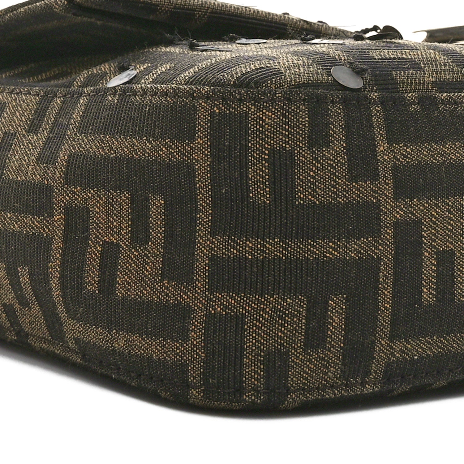 Fendi Fabric Jacquard F Paillettes Vitello Cover FF 1974 Embroidered Baguette Tobacco Moro Argento 9 of 11