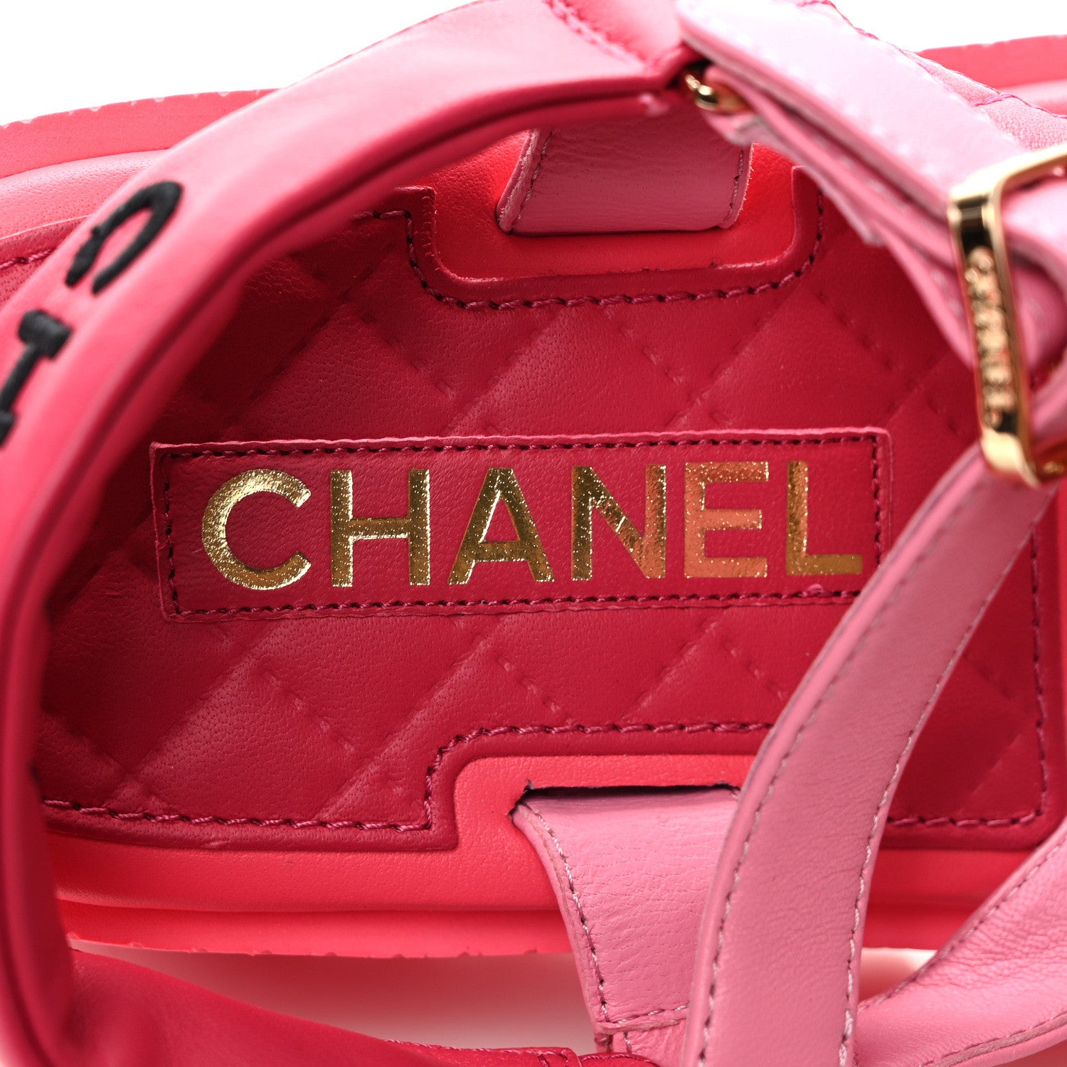 Chanel Lambskin Logo Platform Sandals 39 Pink Red 8 of 10