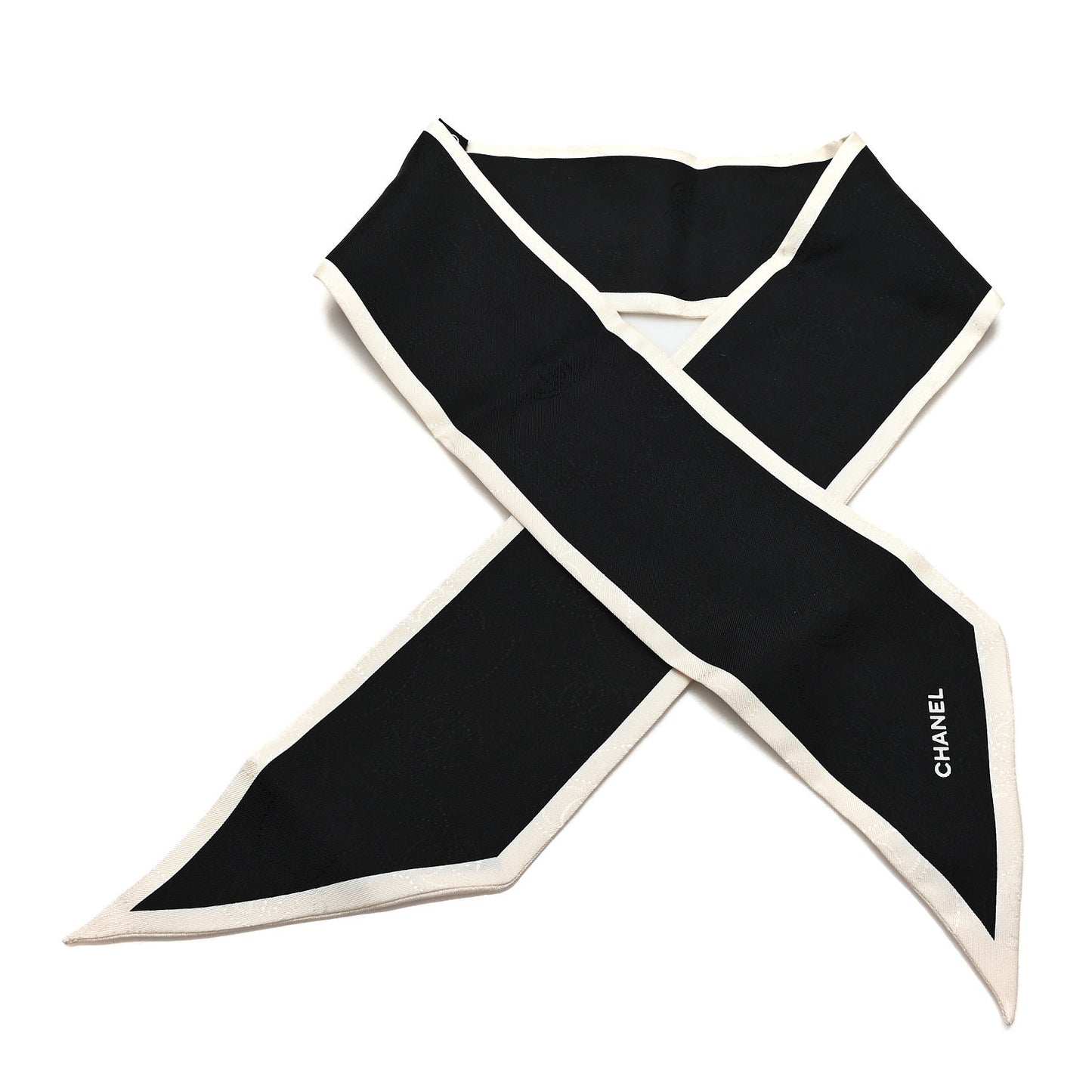 Silk CC Slim Bandeau Scarf Black White