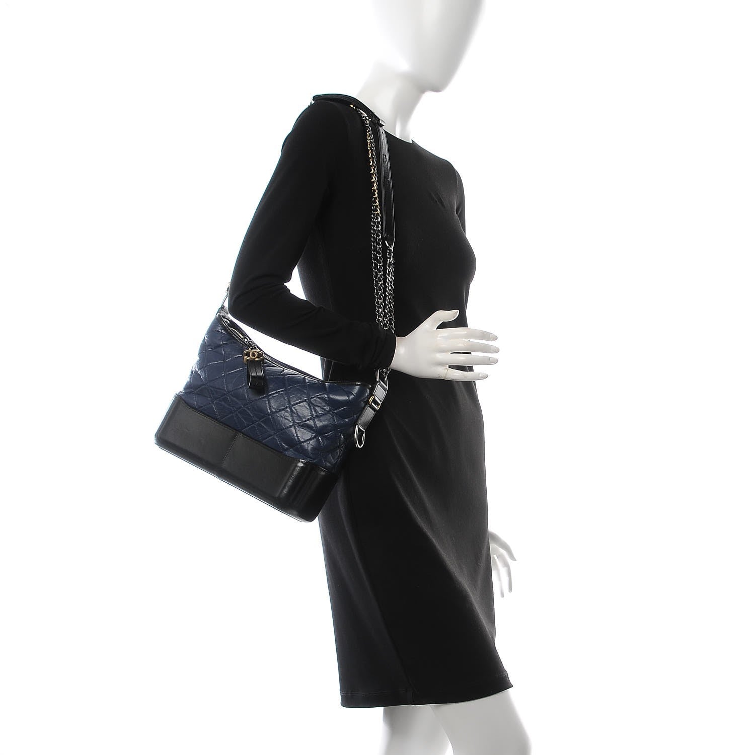 Chanel Aged Calfskin Quilted Medium Gabrielle Hobo Navy Black 3 of 10