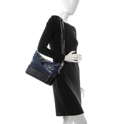Chanel Aged Calfskin Quilted Medium Gabrielle Hobo Navy Black 3 of 10