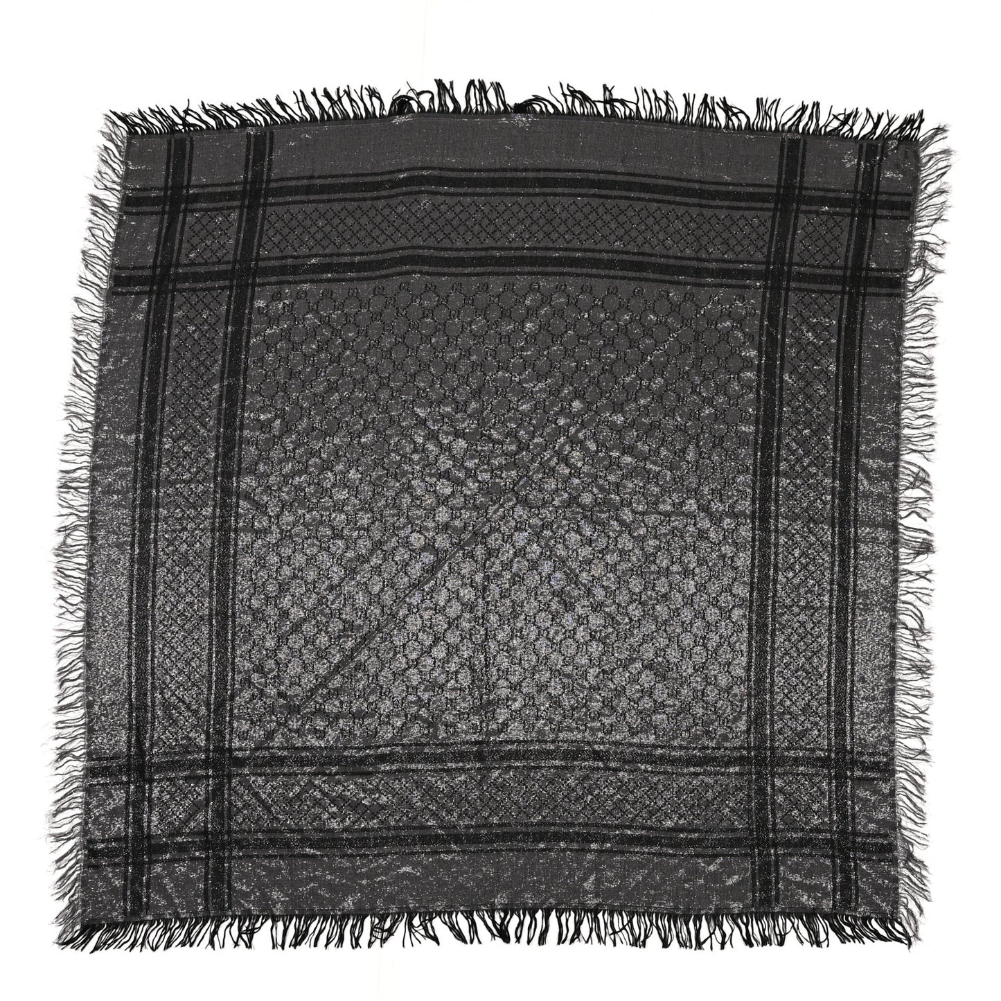 Wool Silk Lurex Diamante Monogram Shawl Grey