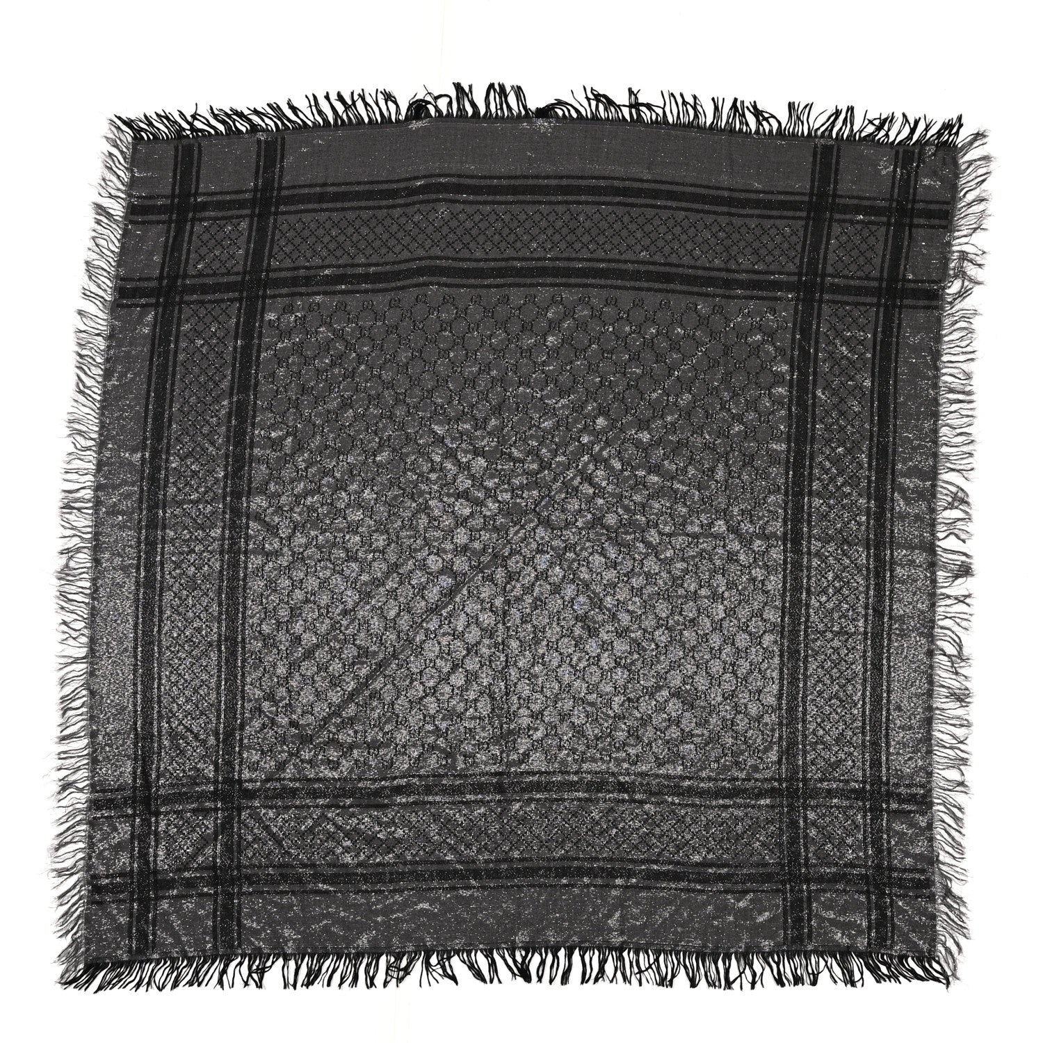 Gucci Wool Silk Lurex Diamante Monogram Shawl Grey 1 of 4