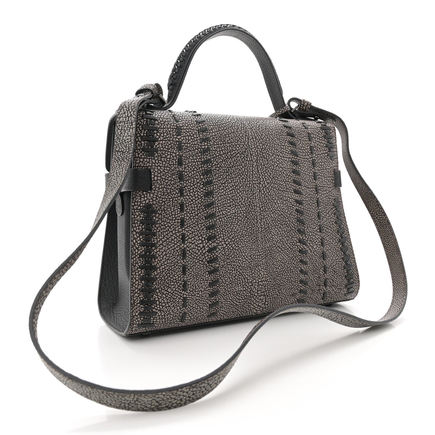 Grained Calfskin MM Tribal Stitch Tempete Satchel Ebene Ivory Black
