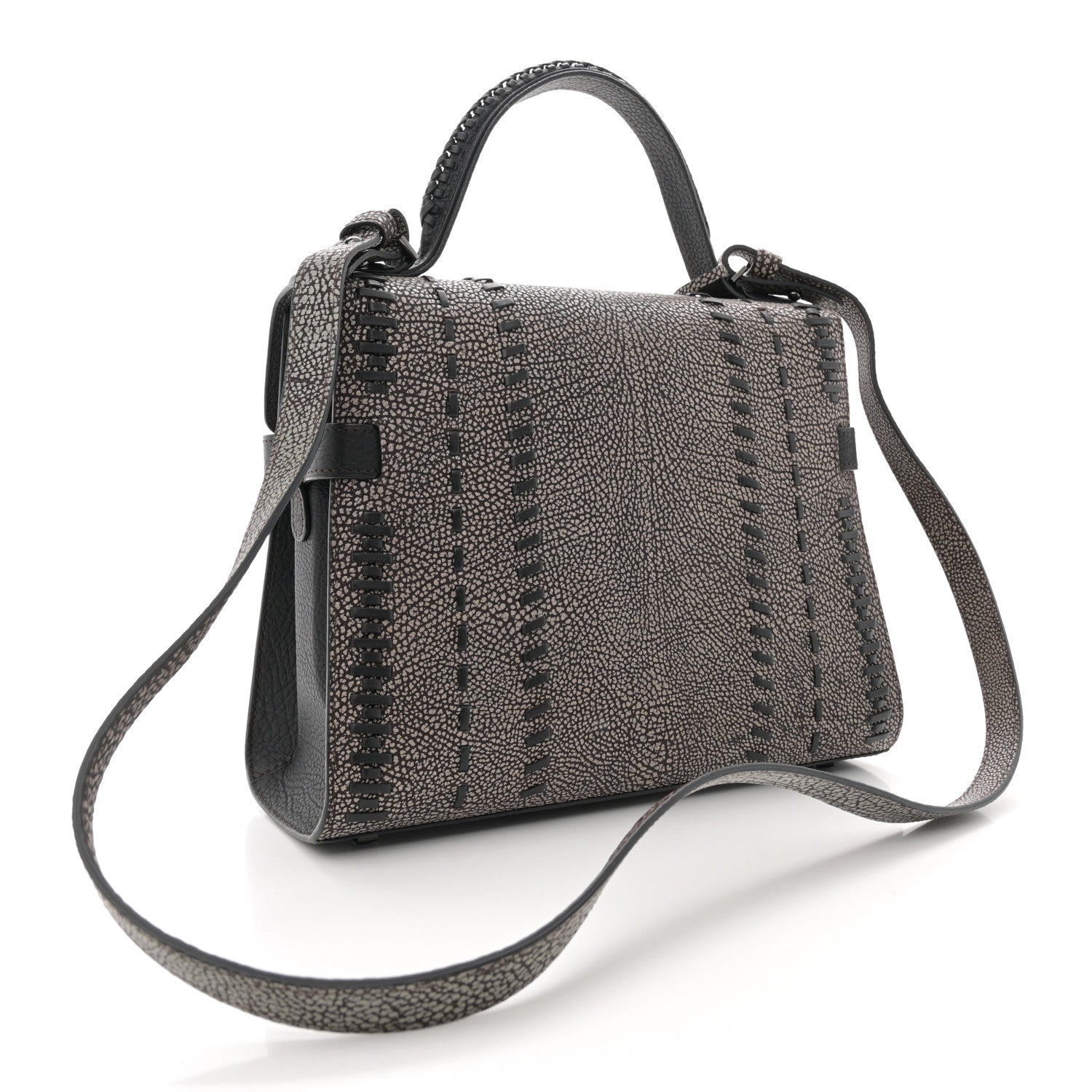 Delvaux Grained Calfskin MM Tribal Stitch Tempete Satchel Ebene Ivory Black 3 of 10