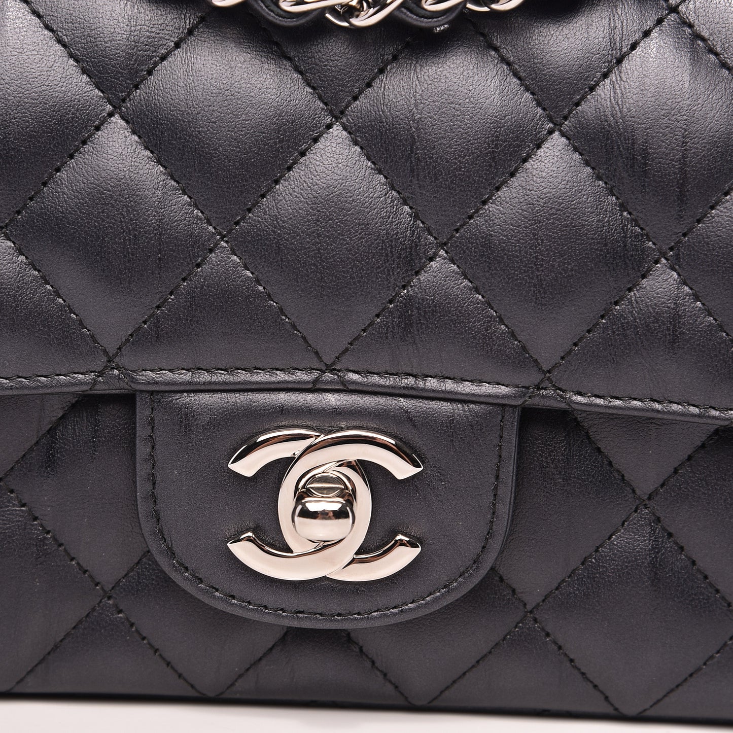 Iridescent Calfskin Quilted Mini Rectangular Flap Charcoal