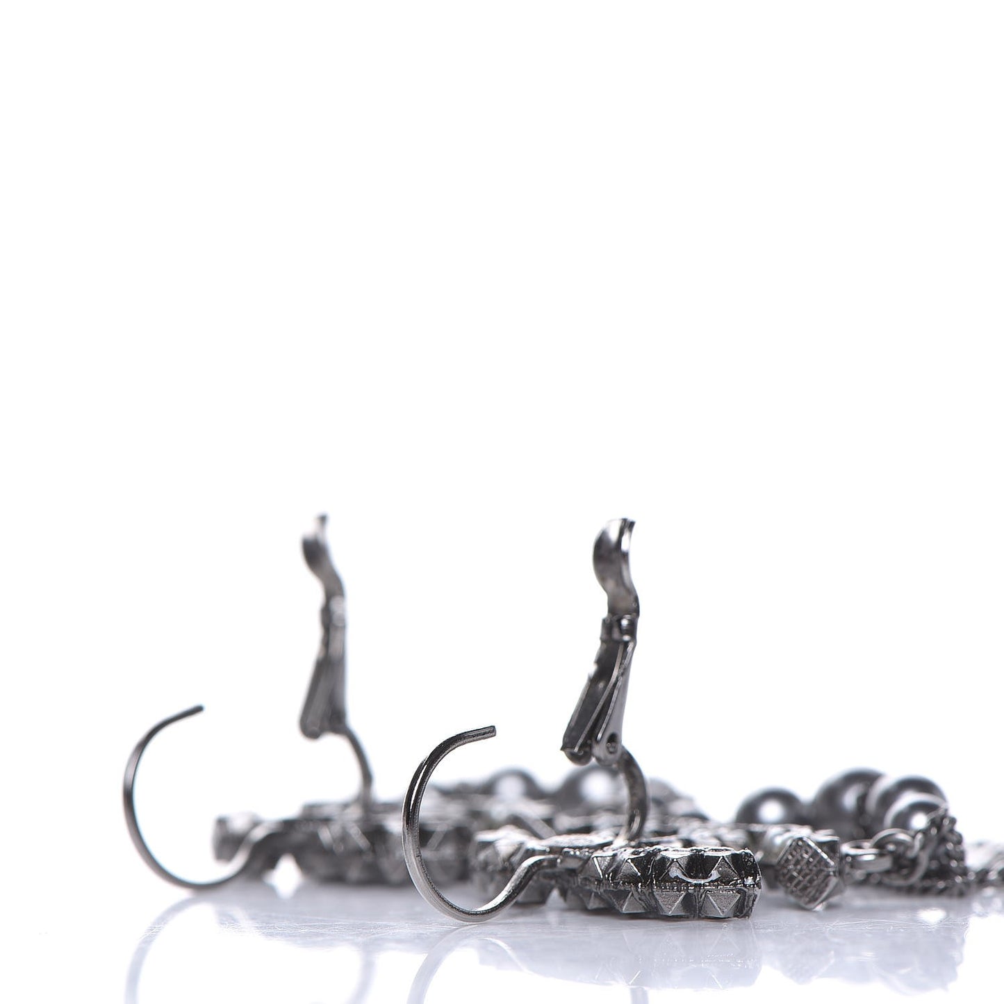 Ruthenium Spike Beaded CC Drop Earrings Black